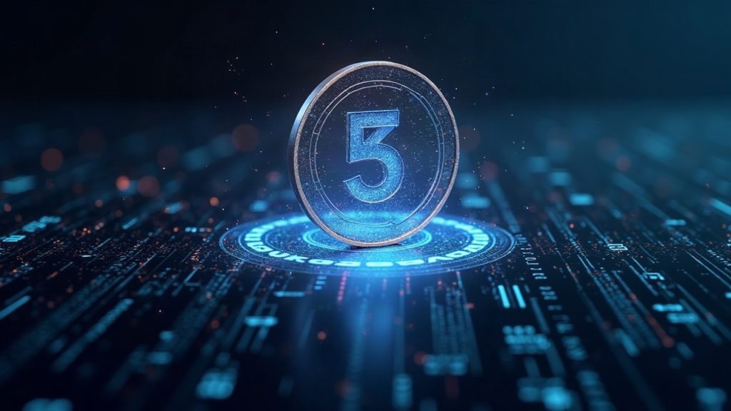 Center-shot of Stellar logo with holographic fund tokens totaling $3B, Nasdaq-100 tickers, and blockchain data streams.