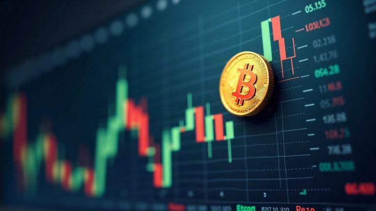 Photorealistic stock portfolio dashboard funneling dividends into Bitcoin for an ETF story