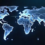 Photorealistic TRON logo with glowing USDT streams over a world map, showing $30T volume and $28B TVL.