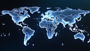 Photorealistic TRON logo with glowing USDT streams over a world map, showing $30T volume and $28B TVL.