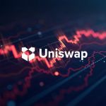 Photorealistic header showing Uniswap logo center, glowing volume chart, and digital market backdrop.