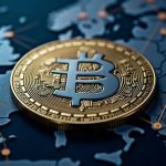 Photorealistic crypto newsroom header with XRPL logo center, EURØP symbol, euro coins orbiting around a map.