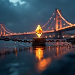 Photorealistic header showing a cross-chain bridge with paused Ethereum escrow and a glowing forged-root symbol over a newsroom overlay